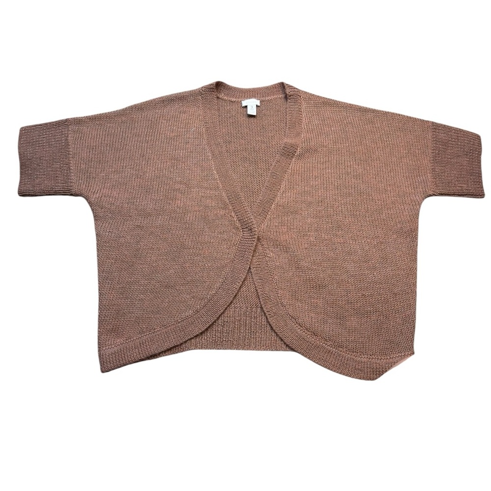 🤎 CHICO’S 🌸 Short Sleeve Cardigan XL (Size 3) ✨ Soft‎ Knit Pinkish Brown Layer